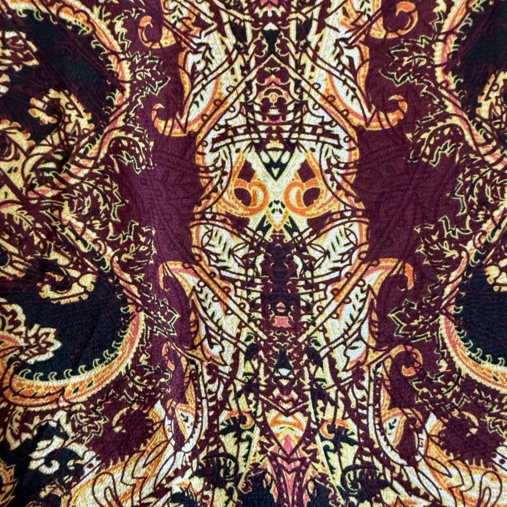 J. Jill Womens Small Petite Paisley Empire Waist Tunic Top Burgundy Gold‎ Rayon - Picture 4 of 11